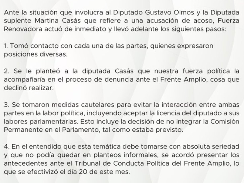 Comunicado de Fuerza Renovadora.