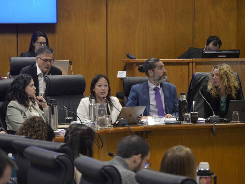 Jerarcas del MIEM encabezadas por la ministra Fernanda Cardona en la Comisión de Hacienda integrada con Presupuesto. Foto: MIEM.