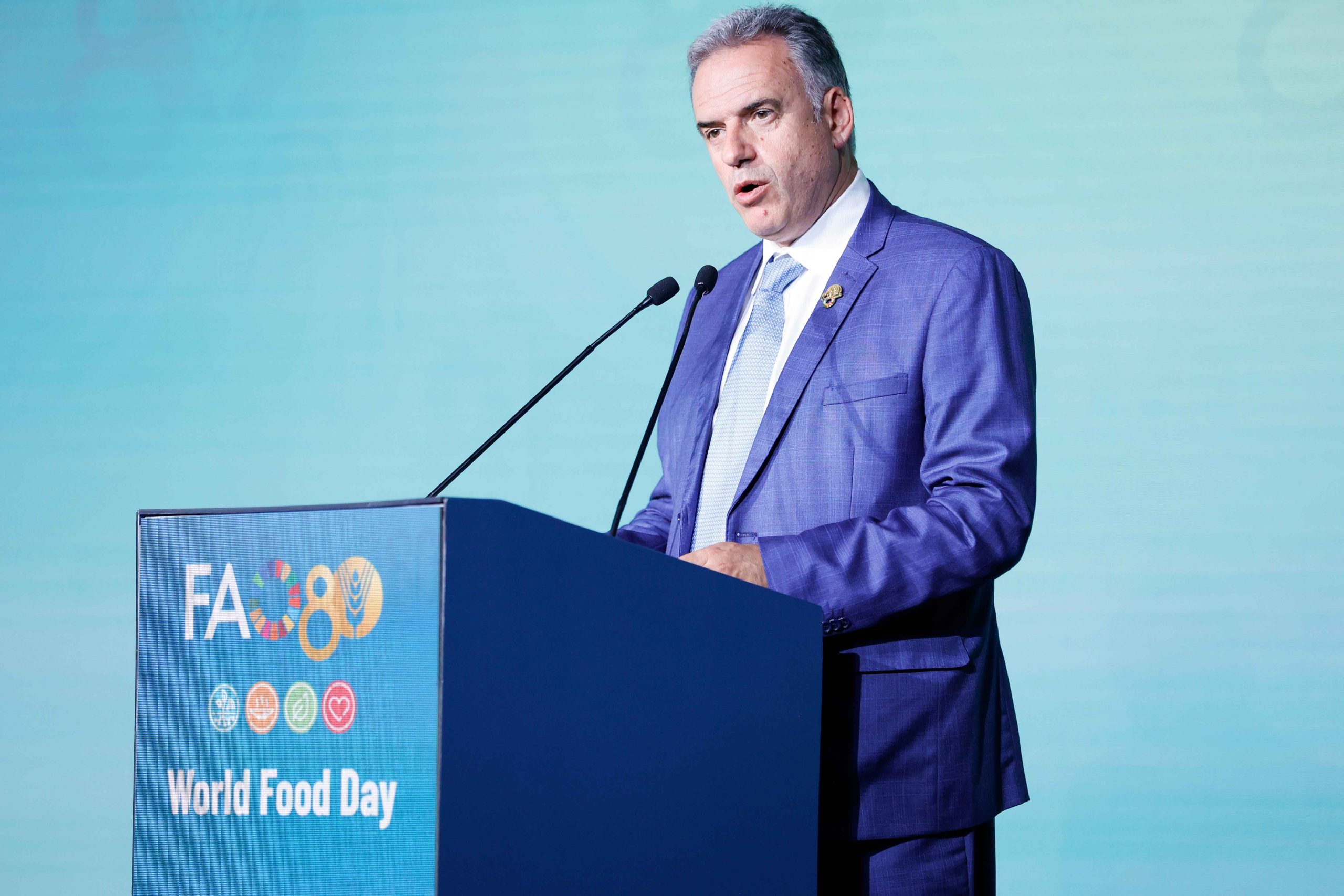 El presidente de la República, Yamandú Orsi, en el 80º aniversario de la (FAO). Foto: Presidencia de la República