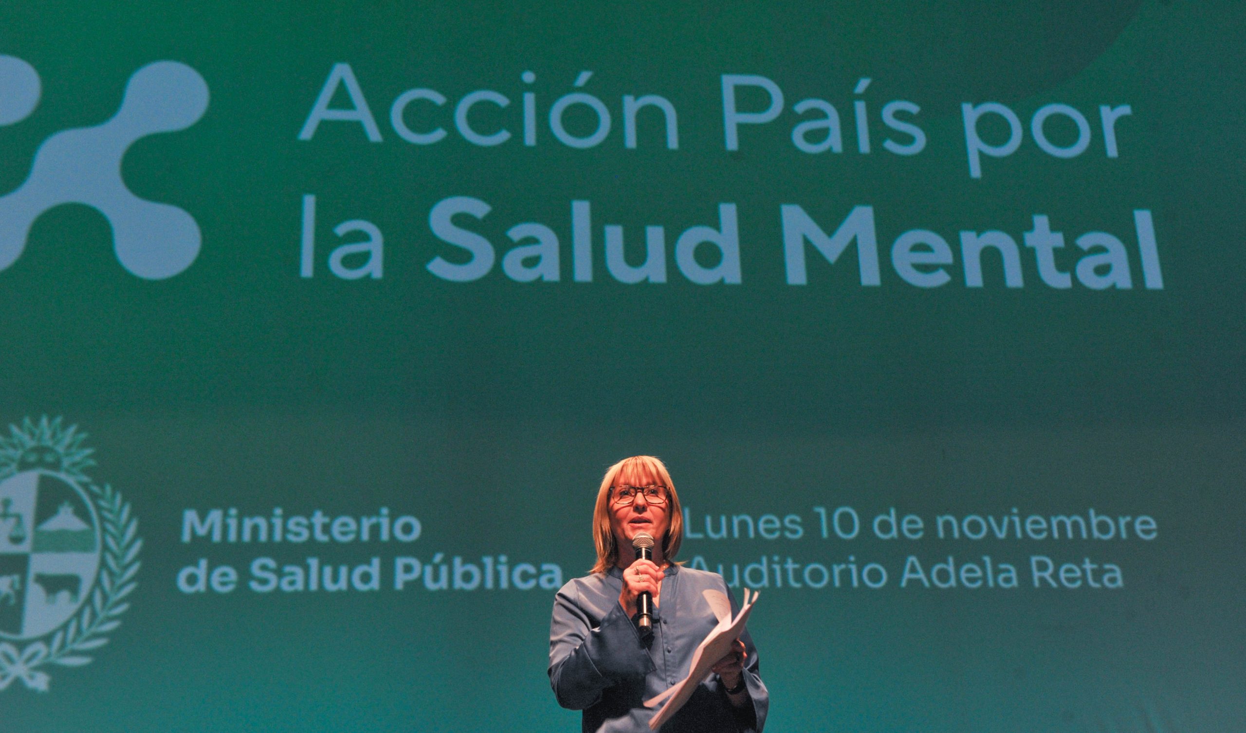 La ministra de Salud Pública, Cristina Lustemberg, durante la presentación de Acción País por la Salud Mental. Foto: Presidencia de la República.